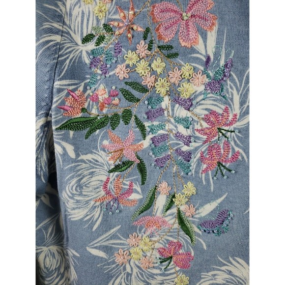 MARISA CHRISTINA WOMENS L Large Blue Embroidered Embellished Silk Blend 3/4 slee - Picture 7 of 10